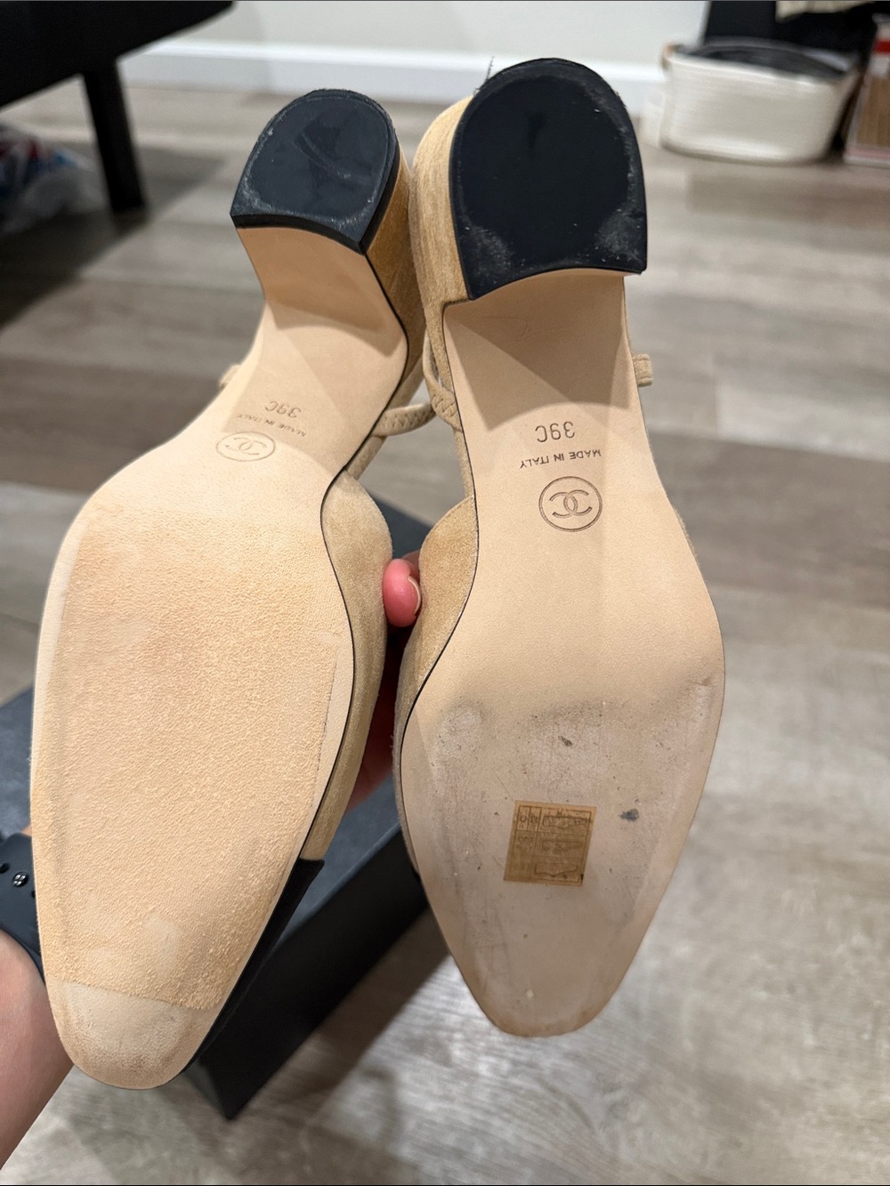 CHANEL classic beige & black suede Sling backs Shoes 39 - Picture 4 of 6